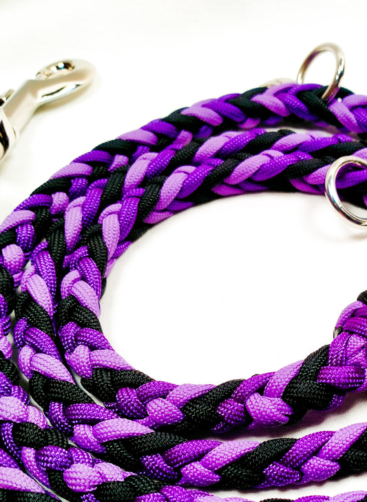 Pre Made: adjustable 6 Strand Half Round Braid Lead, Purple, Lilac, Black, 1.3m Kim & Milly's Cords 4 Paws Paracord Handmade Dog Accessories Customizable Made in Germany Shipping worldwide