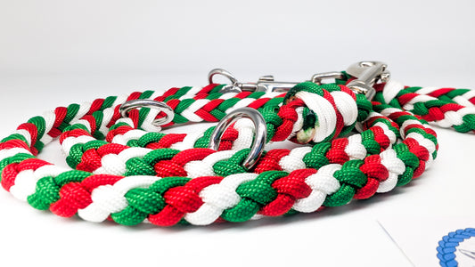 Pre-Made: 6 Strand Lead. Xmas Colours, 1.40m Kim & Milly's Cords 4 Paws Paracord Handmade Dog Accessories Customizable Made in Germany Shipping worldwide