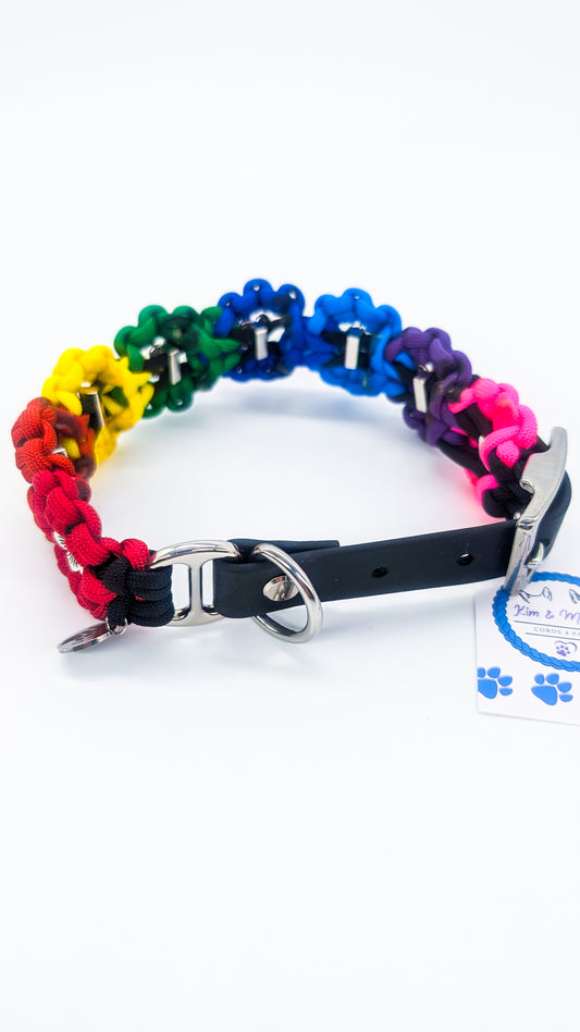 Pre Made: Kimmy's Blooms Collar, 29-39cm Rainbow colours Kim & Milly's Cords 4 Paws Paracord Handmade Dog Accessories Customizable Made in Germany Shipping worldwide