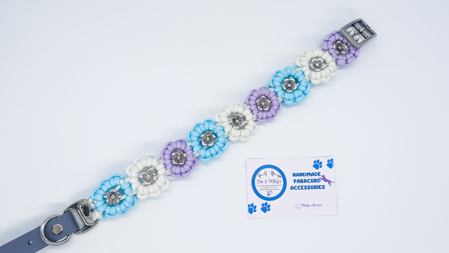Pre Made: Kimmy's Blooms Collar, 33-42cm, Wedding Colours Kim & Milly's Cords 4 Paws Paracord Handmade Dog Accessories Customizable Made in Germany Shipping worldwide