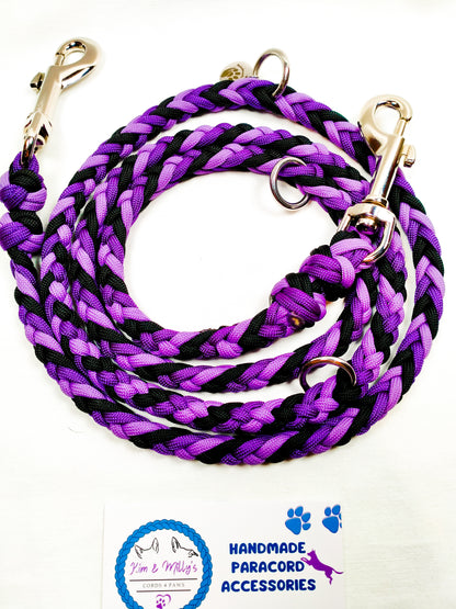 Pre Made: adjustable 6 Strand Half Round Braid Lead, Purple, Lilac, Black, 1.3m Kim & Milly's Cords 4 Paws Paracord Handmade Dog Accessories Customizable Made in Germany Shipping worldwide