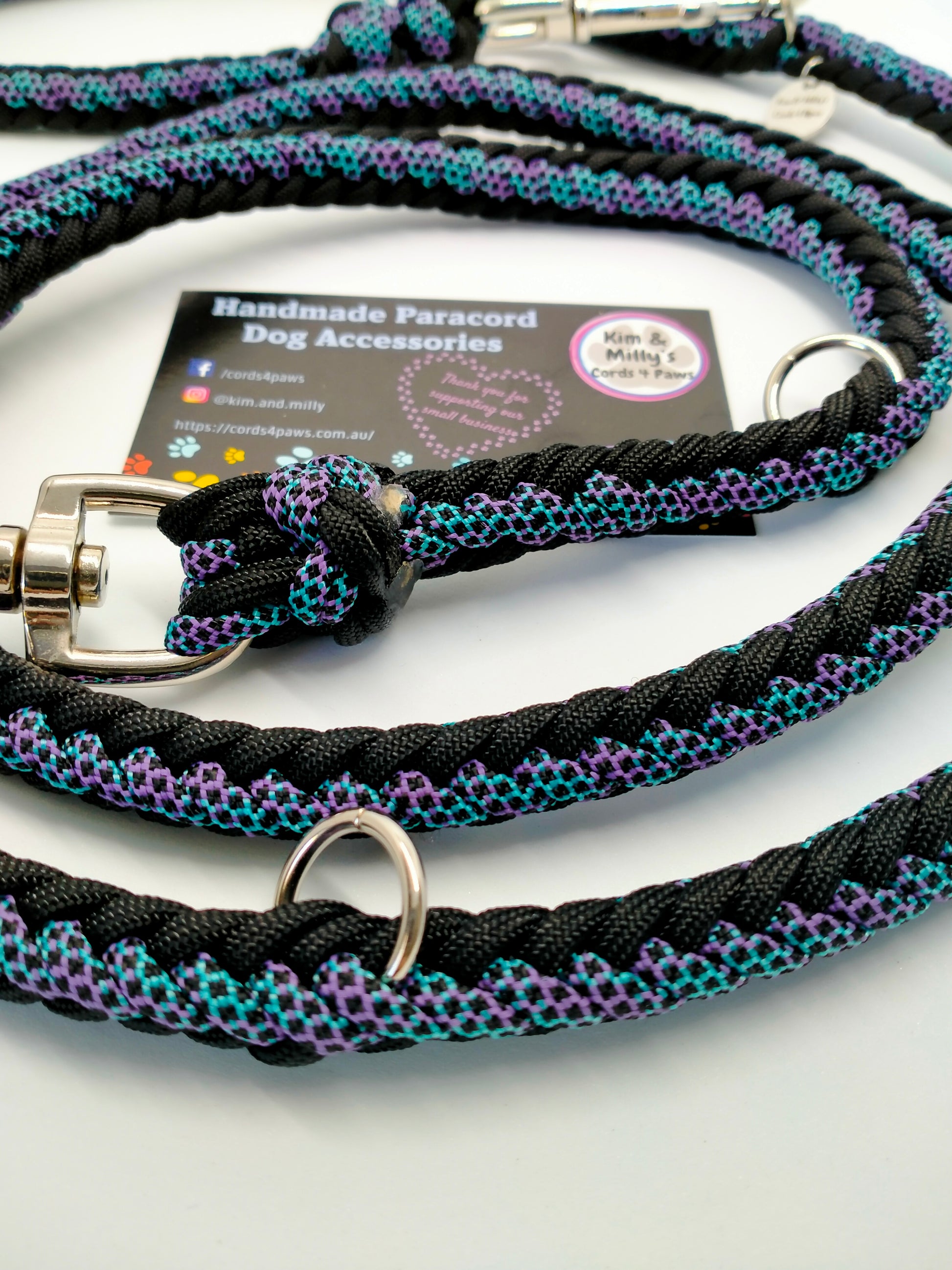 Adjustable Lead - Herringbone Kim & Milly's Cords 4 Paws Paracord Handmade Dog Accessories Customizable Made in Germany Shipping worldwide